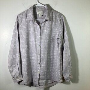 Womens Rachel Zoe Linen Button Polka Dot Shirt Long Sleeve Lavendar Gray White S